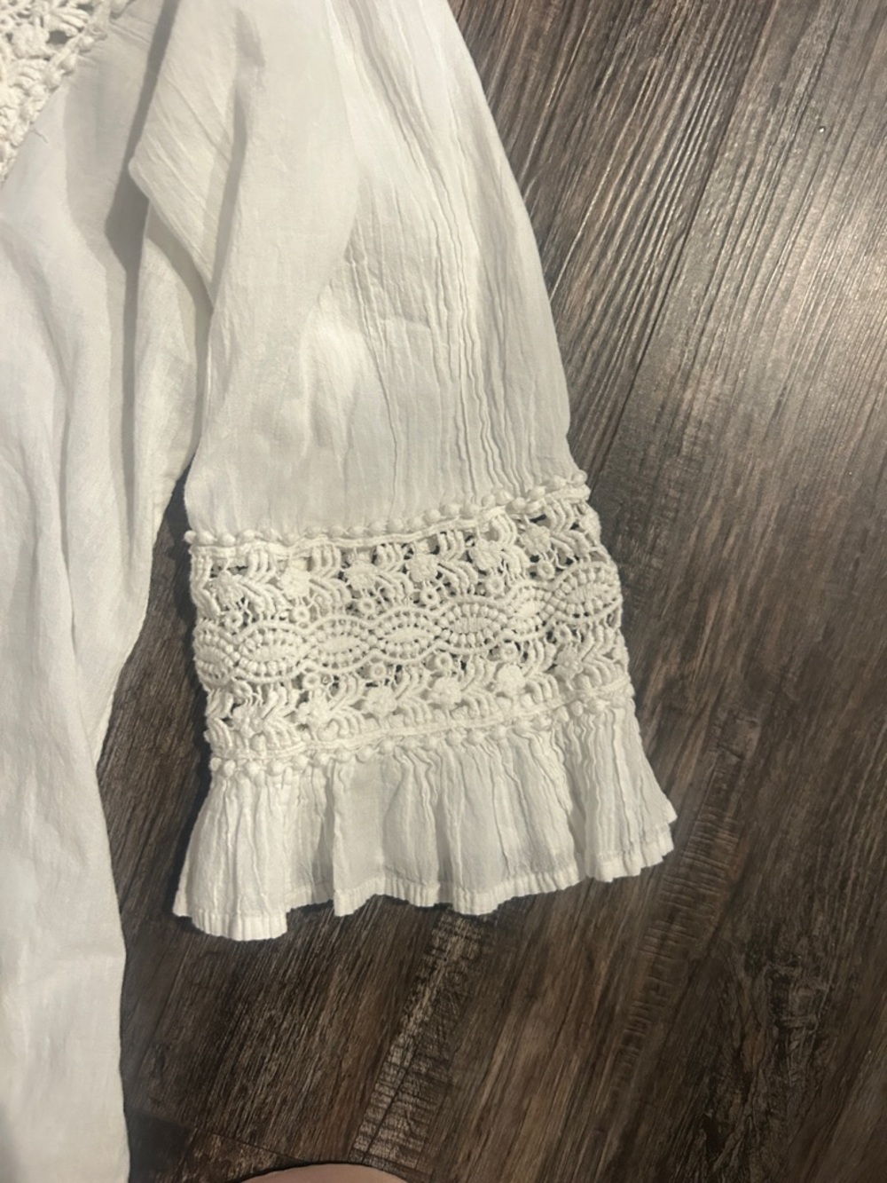 White Crochet Trim Peasant Tunic - Picture 3 of 4